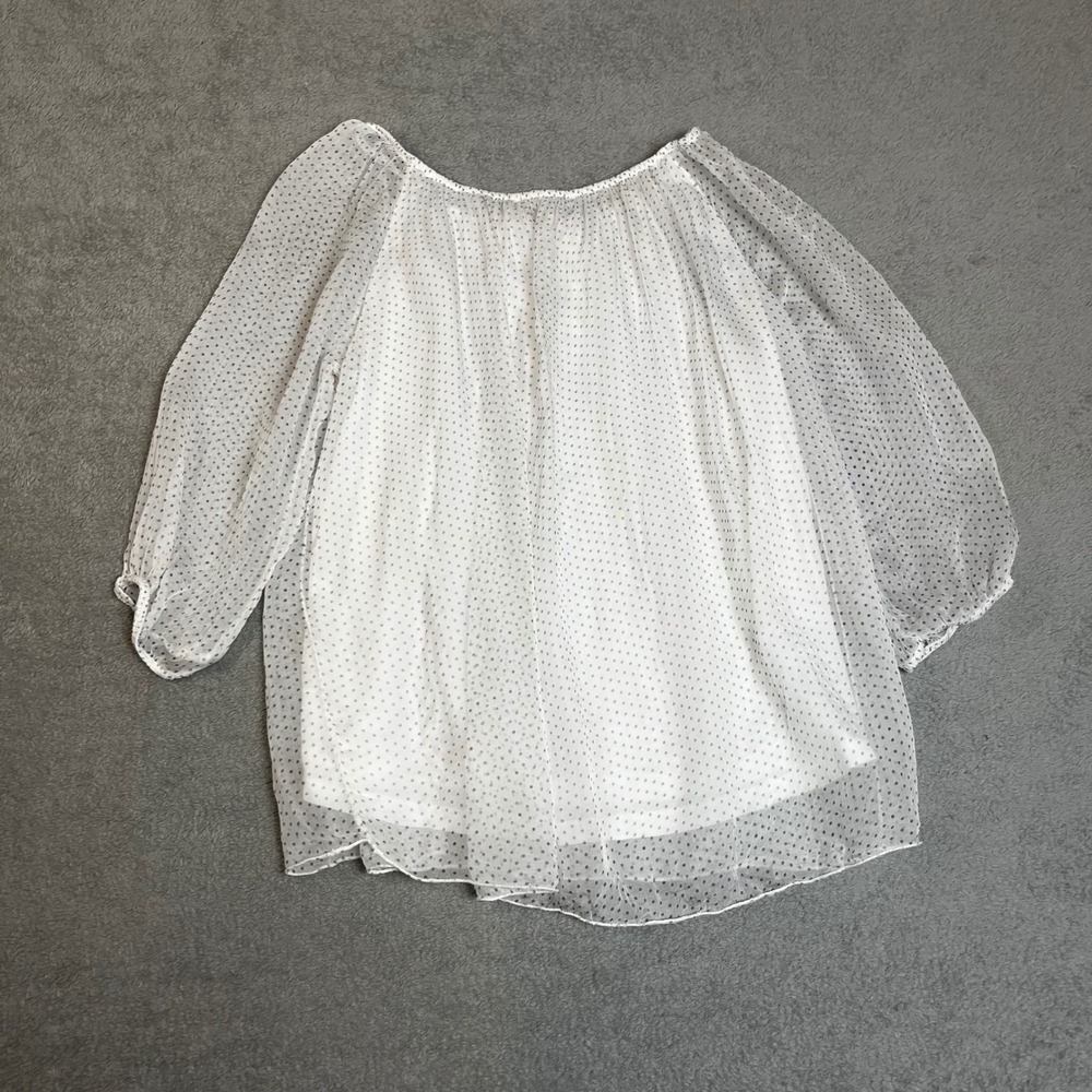 Viola Borghi Italy White 100% Silk Polka Dot Sheer Layered Blouse Small - Picture 8 of 8